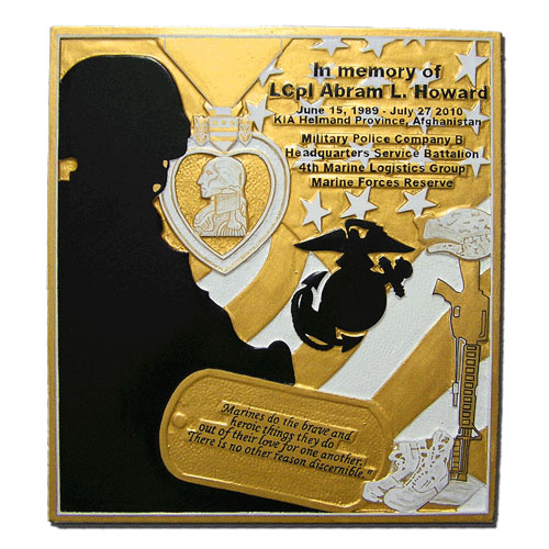 Marine Corps guidon framed with brass plate
